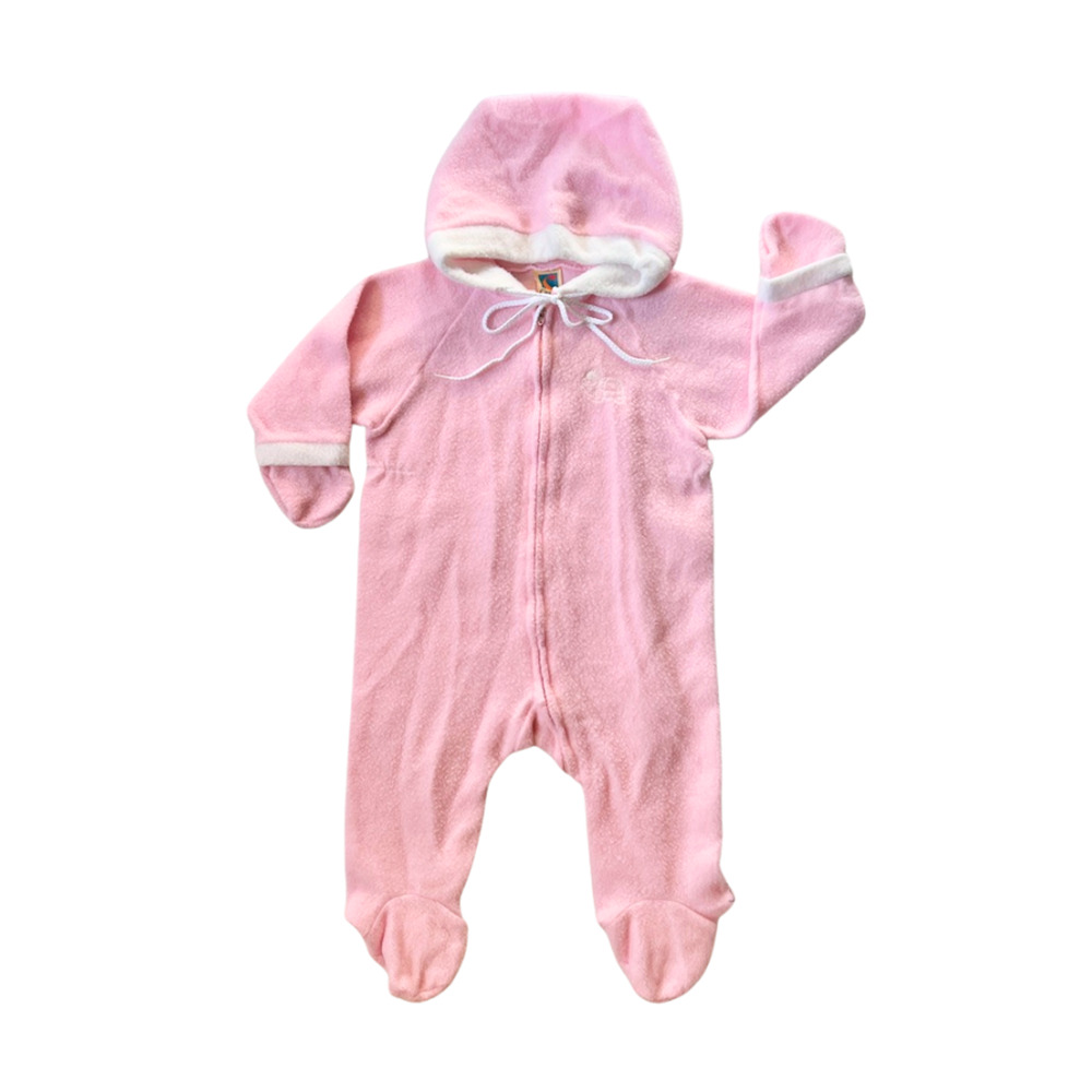Vtg 80s Carter's Fleece Footed Romper Pink Embroidered Turtle Cottage Kitschy
